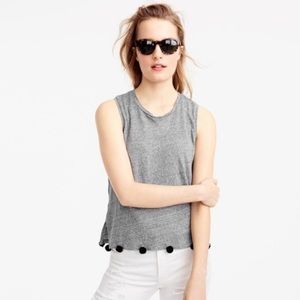 J. Crew Linen Pom Pom Hem Top Grey